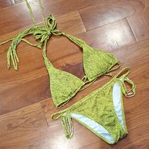 Rare Victoria's Secret Grunge Yellow Polka Dot Speckled Bikini